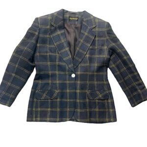 Vintage Giorgio Sant Angelo Blazer Jacket Navy Blue & Gold plaid Floral size xl